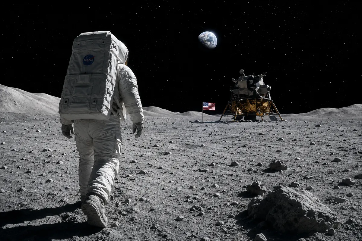 An astronaut walking toward the lunar module, symbolising DLT Foundation's sense of mission and purpose